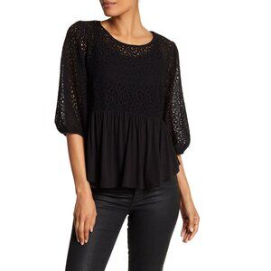 DR2 by Daniel Rainn Lace Bodice Peplum Hem Blouse